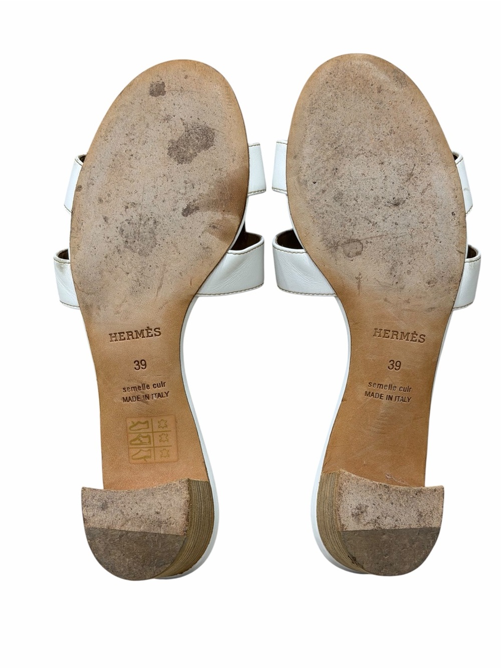 Hermès Oasis Sandals White Leather Slide Heels Women’s EU 39 - Picture 10 of 11